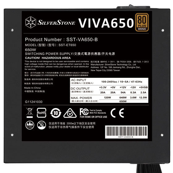 SilverStone Power Supply VIVA 650 650 Watt 80+ Bronze SilverStone Power Supply VIVA 650 650 Watt 80+ Bronze